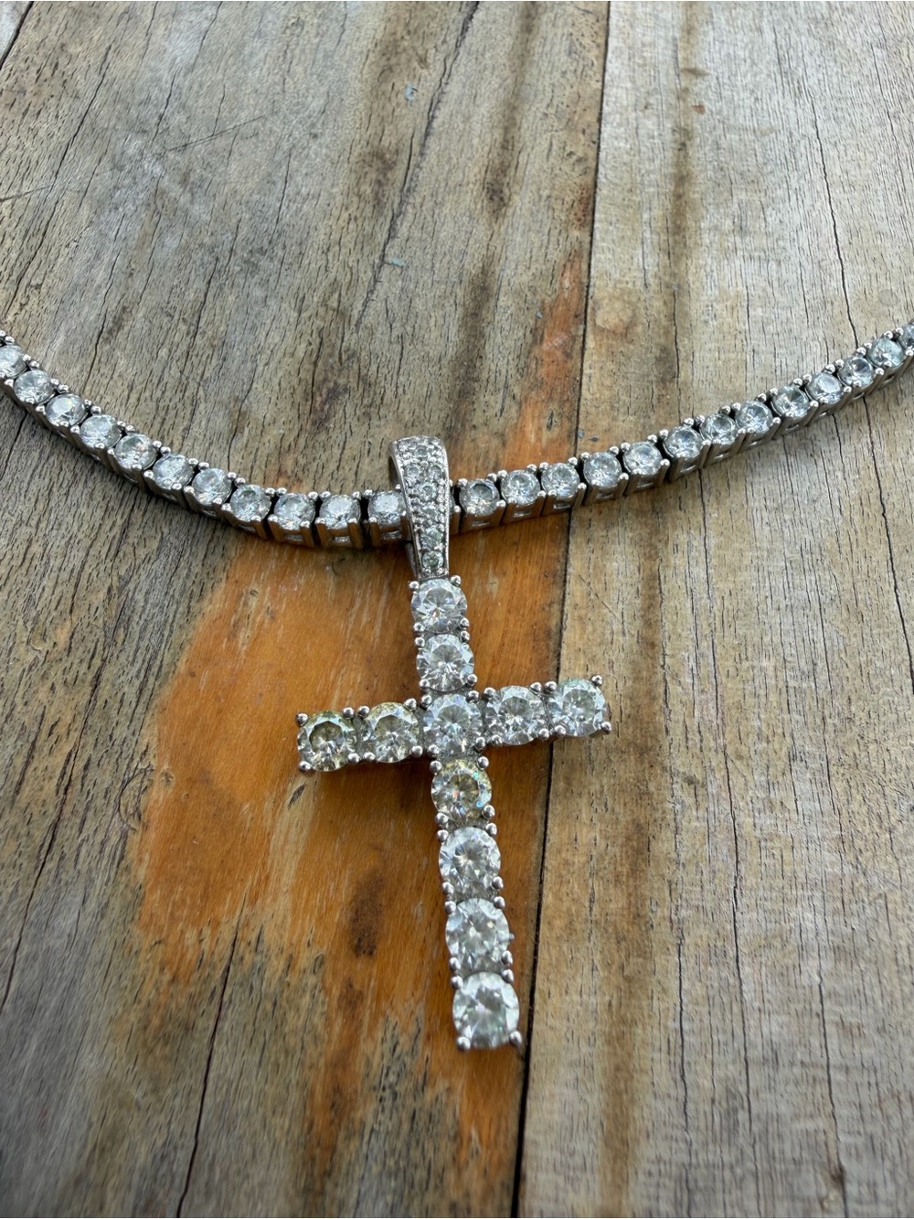 GLD 24” 3mm Tennis Chain + Cross Pendant White Rhodium CZ